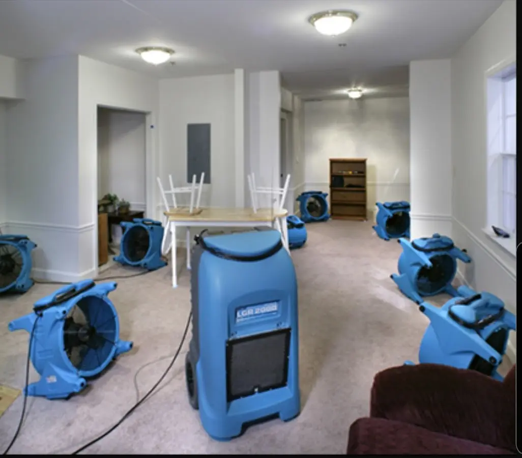 Air movers and dehumidifier setup for Water Damage Restoration in West Mifflin