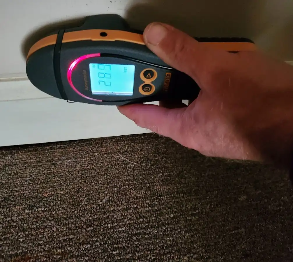 Moisture detection at baseboard during Storm Damage Restoration in West Mifflin